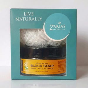 Moroccan Black Soap Exfoliating Kessa Gift Box - Original Orange Blossom