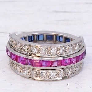 Mid Century Sapphire, Ruby & Diamond Flip Ring, circa 1950