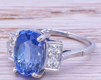 Mid Century 5.68 Carat Natural Ceylon Sapphire Ring, circa 1950