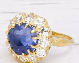 Anel de safira e diamante do Ceilão Edwardian de 5,51 quilates, por volta de 1910