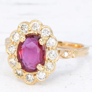 Vintage 1.70 Carat Unheated Ruby & Diamond Cluster Ring, circa 1970