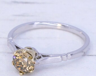 Art Deco 0.54 Carat Fancy Yellowish Brown Old Cut Diamond Engagement Ring, circa 1930