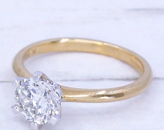 1.07 Carat Old European Cut Diamond Engagement Ring, 18k Yellow Gold & Platinum