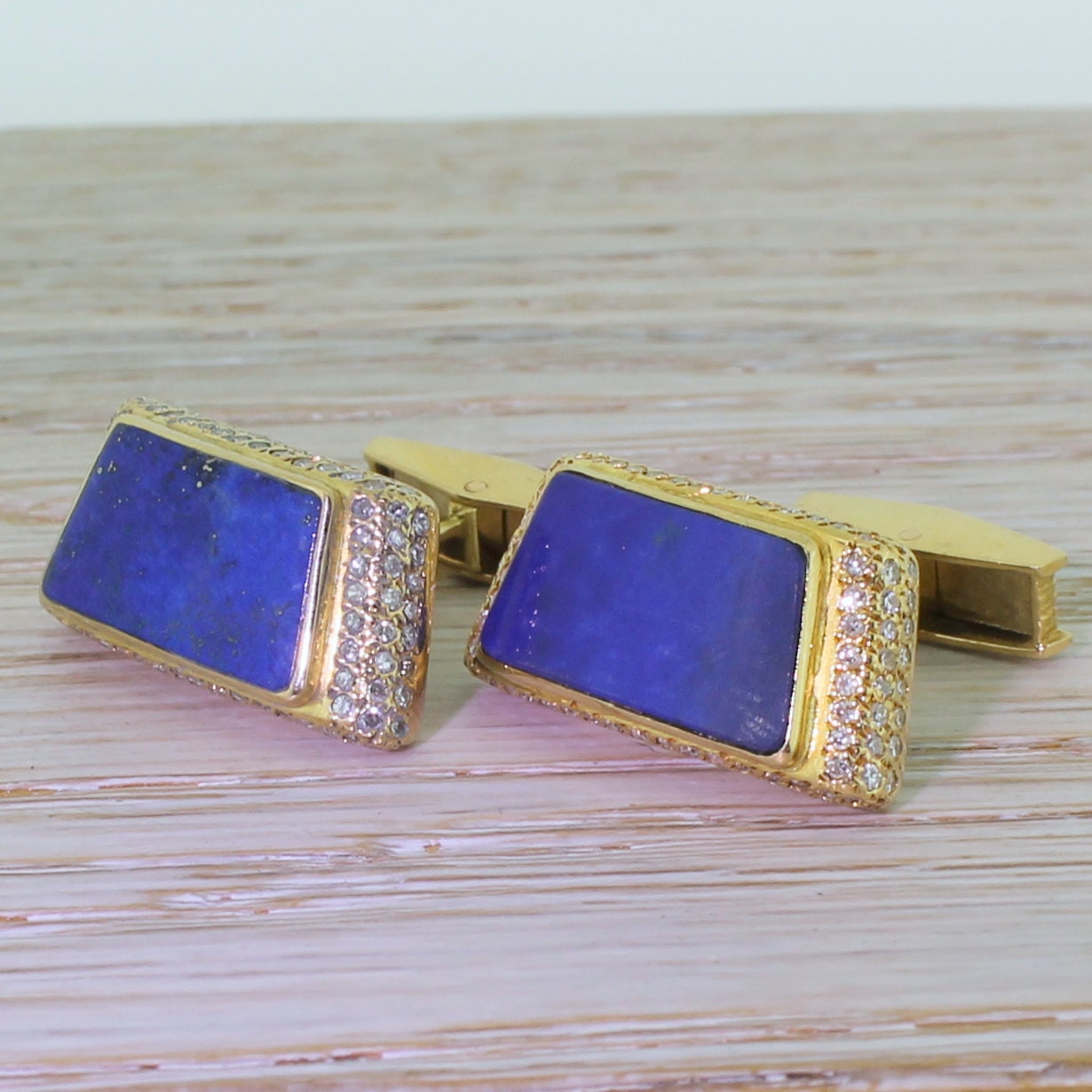 Image of Mid Century Lapis Lazuli & Diamond Cufflinks, Circa 1965