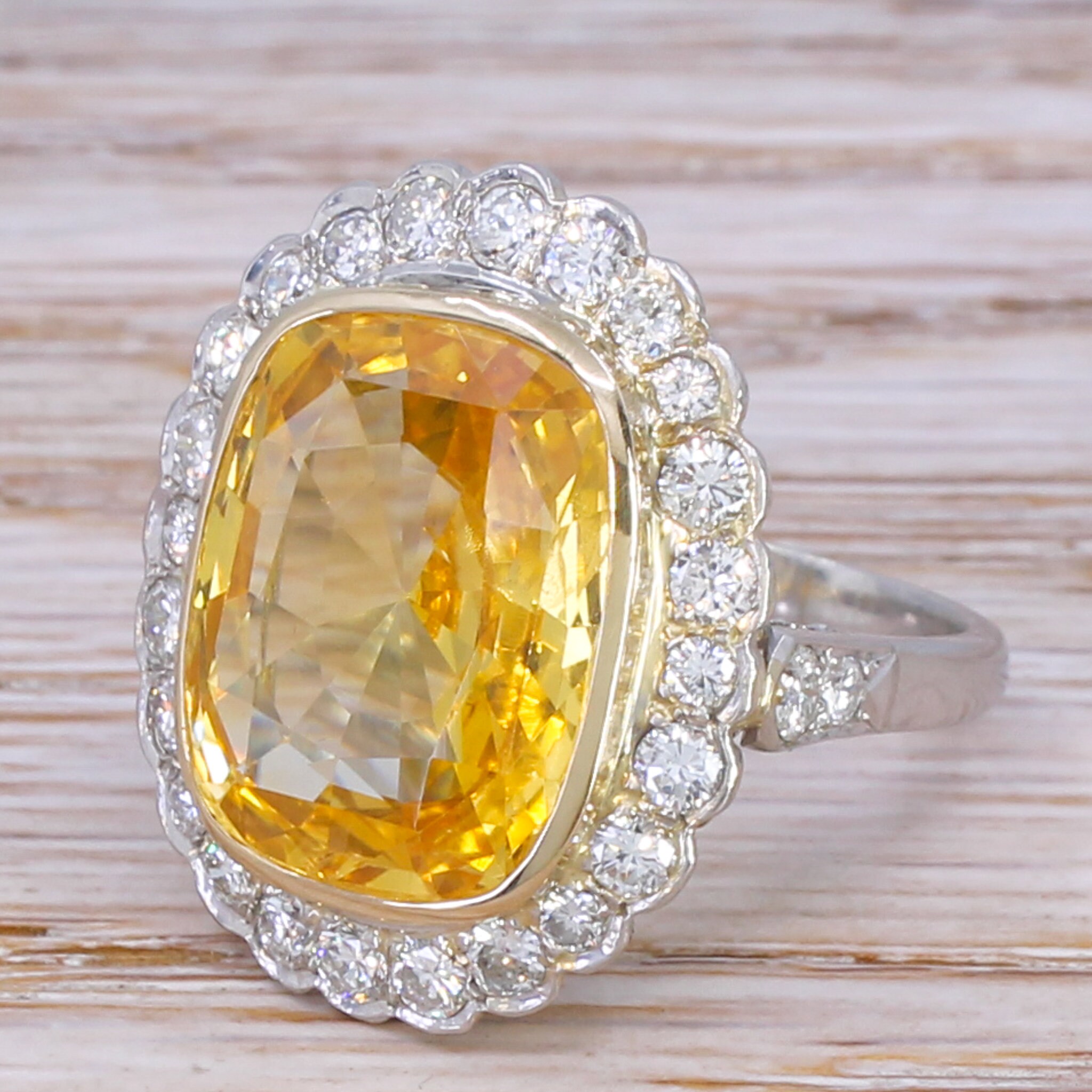 Retro 14.48 Carat Ceylon Yellow Sapphire Diamond Ring Circa 1950 Etsy