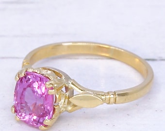 Mid Century 1.84 Carat Pink Sapphire Solitaire Ring, circa 1960