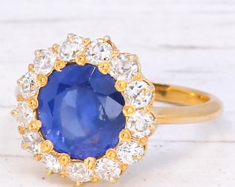 Antiker unerhitzter Saphir & Altschliff Diamant Ring, um 1910