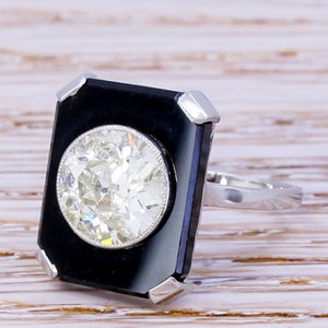 Art Deco 2.40 Carat Old Cut Diamond & Onyx Ring, circa 1920