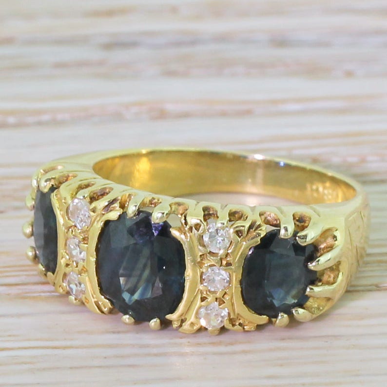 Late 20th Century Sapphire /& Diamond Trilogy Ring circa 1975