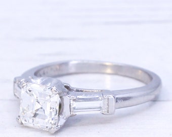 Art Deco 0.91 Carat Asscher Cut Diamond Engagement Ring, circa 1930