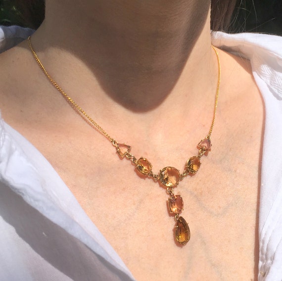 Victorian Topaz & Citrine Drop Necklace, circa 190