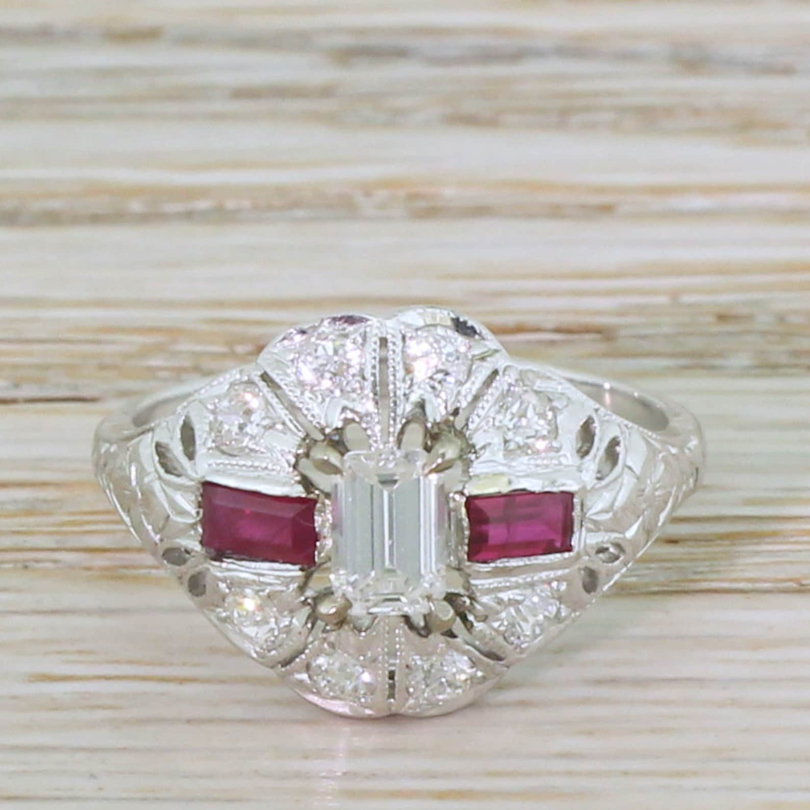Retro Emerald Cut Diamond & Ruby Ring Circa 1950 - Etsy