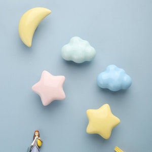 Little Star Moon Cloud Macaron Colourful Ceramics cabinet knob Children room furniture Drawer handle can be used as handle or hook-A236