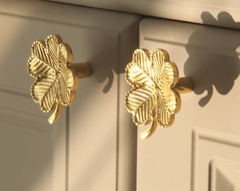 Lucky Clover Gold Messing Schrankgriff Schublade Wohnzimmer Möbel Schrankgriff Küchenbeschläge Knauf Schlafzimmer Möbel Messing Pull-A279