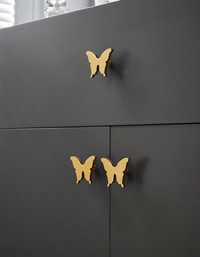 The Butterfly Cabinet Knob Solid Brass Drawer Gold Handle Closet Door Brass  Pull Single Hole Wardrobe Knob Cat Handle for Furniture-a573 - Etsy