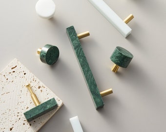 Marble and Brass knob Furniture cabinet dark green pull Closet drawer white handle wardrobe door pull furniture fitting for home living-A501