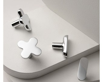 Ottone argentato Segni più e meno Manopola del cassetto dell'armadio foro singolo Maniglia del cassetto Manopola dell'armadio in ottone Manopola del cassetto del mobile della camera dei bambini-A253