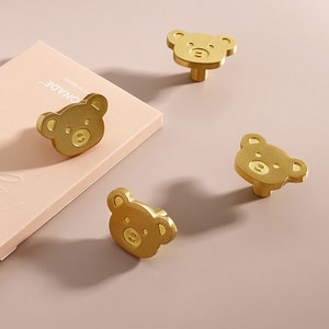 Little Bear brass knob Children room Furniture drawer handle gold closet door pull Drawer little bear Brass single hole pulls knob-A604