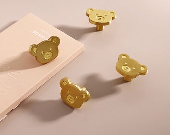 Little Bear brass knob Children room Furniture drawer handle gold closet door pull Drawer little bear Brass single hole pulls knob-A604