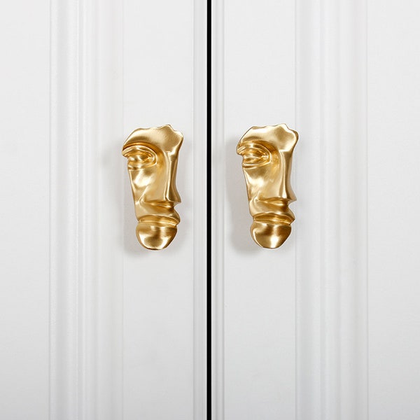 Mask Brass knob Closet cabinet single hole golden pull wardrobe drawer knob unique golden handle furniture fitting for home living-A524