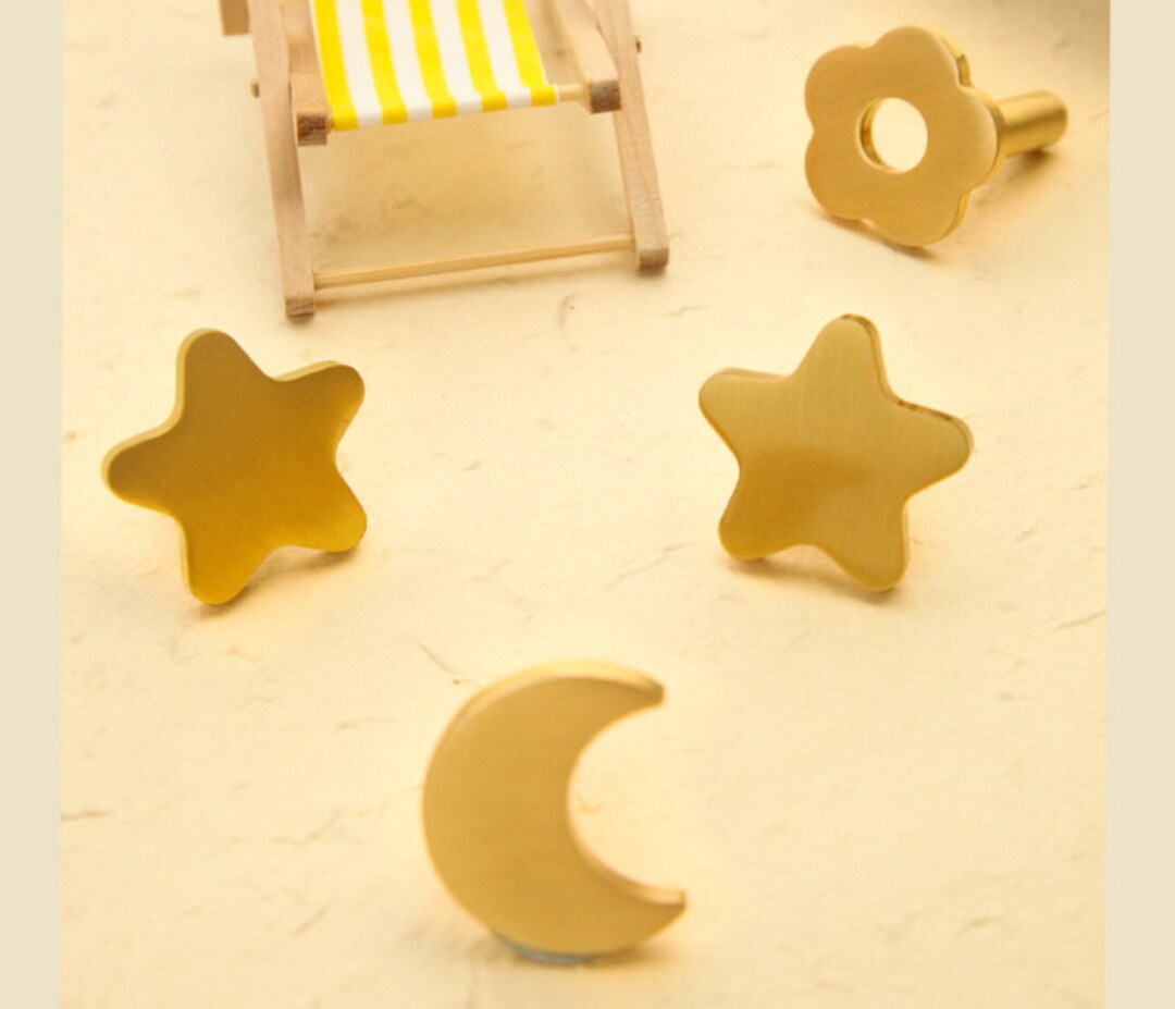 Little Star Brass Knob Silver Star Knobs Wardrobe Drawer Moon Knob