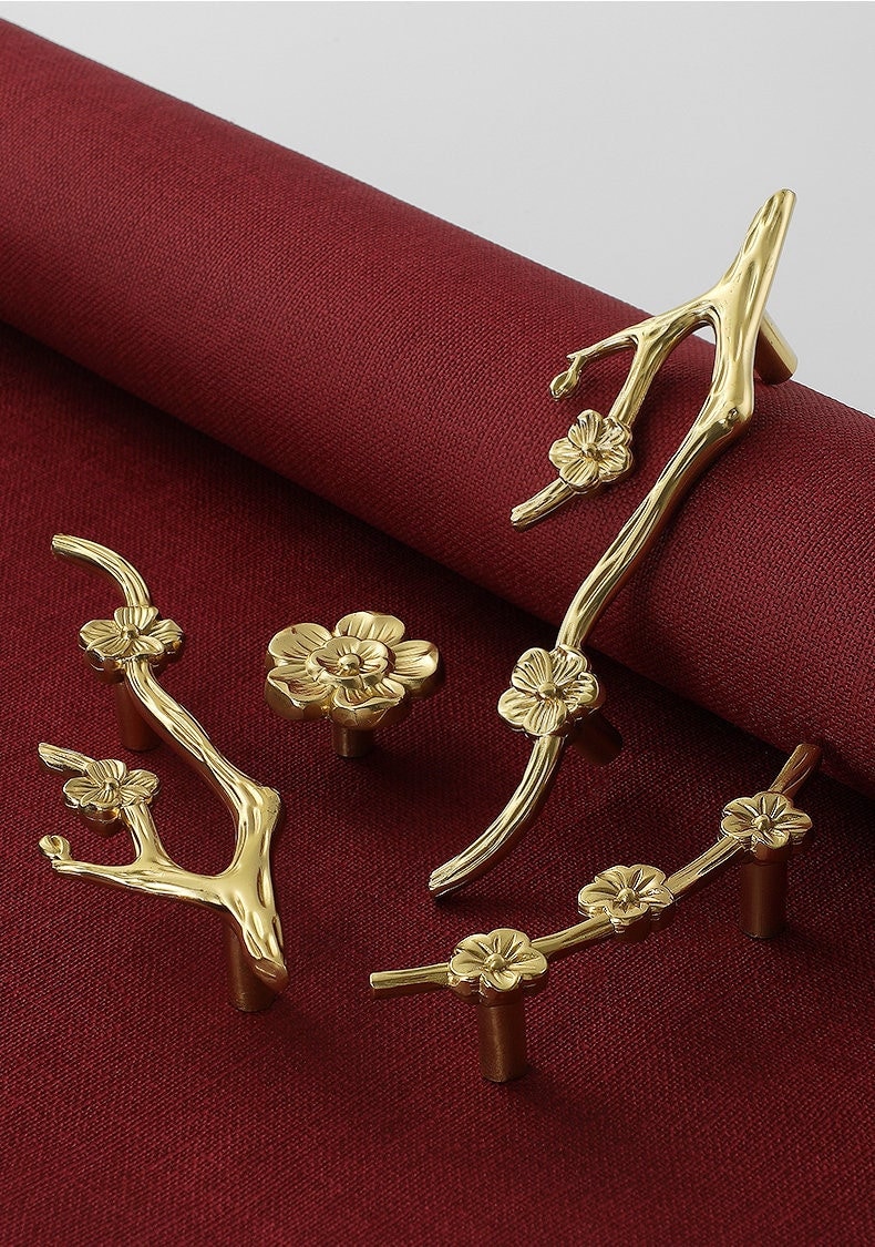 Poignée de fleur en laiton poignée solide placard armoire bouton meubles tiroir armoire poignée dressing bouton d'armoire pour la vie à la maison- A43