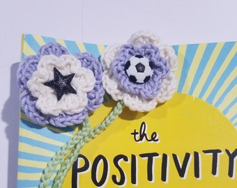 Set of 2!  Handmade Crochet Bookmark -  Soccer Ball / Star Button