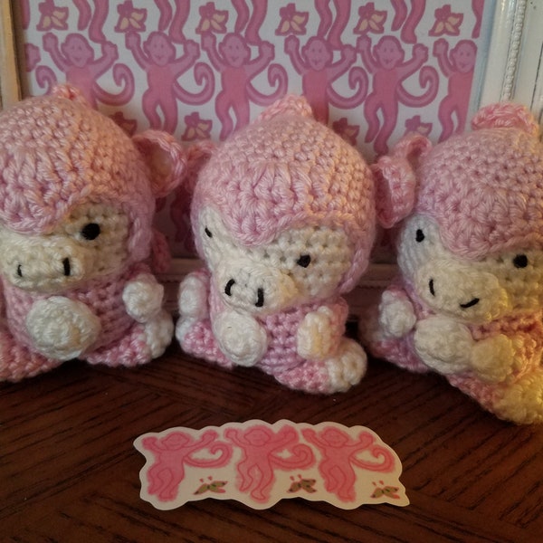 Roller Rabbit inspired Preppy Monkey Plush and heart bookmark / Crochet Present / Stuffed Plush / Gift / Birthday