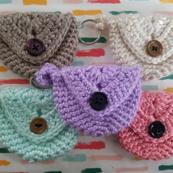 Crochet Coin Pouch / Purse / Bag / keychain w/ Key Ring and button closure - FREE SHIPPING