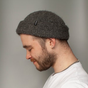 Adult Reflective Mohair/Acrylic Hat: grey fisherman style hat with double-fold brim image 1