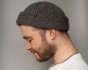 Adult Reflective Mohair/Acrylic Hat: grey fisherman style hat with double-fold brim