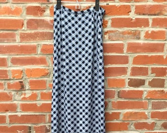 Vintage 90s Blue White Plaid Check Maxi Skirt Womens
