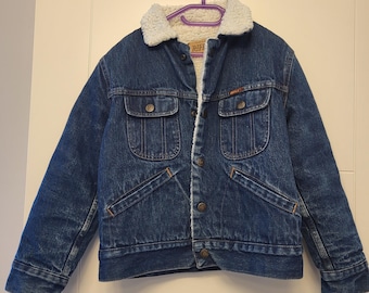 Chaqueta vaquera infantil vintage con forro de borrego sintético - Chaqueta vaquera azul estilo camionero con forro de borrego sintético - Hecha en Italia - Estilo western