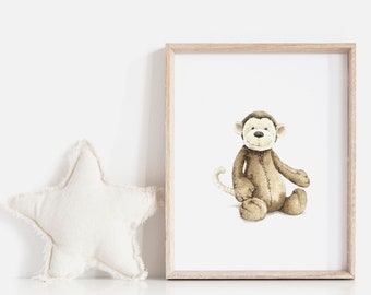 JellyCat Bashful Monkey Puppy - Print, Monkey toy, Nursery print, Monkey Jelly cat print