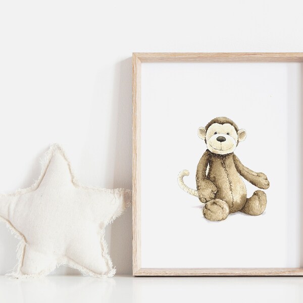 JellyCat Bashful Monkey Puppy - Print, Monkey toy, Nursery print, Monkey Jelly cat print
