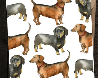 Sausage Dogs - Sausage Dogs Card, Dachshund Watercolour Card, Dog Card