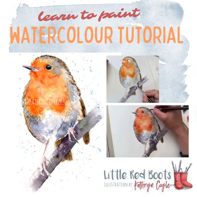 Watercolour tutorial download of a beautiful robin. Learn to paint watercolour image 1