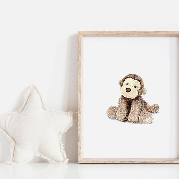 Smudge JellyCat Bashful Monkey Puppy - Print, Monkey toy, Nursery print, Monkey Jelly cat print