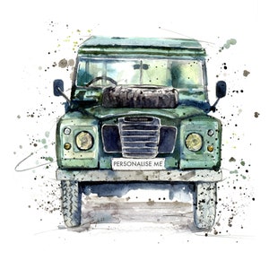 Landrover Land Rover Watercolour card Landy Personalised, Personalisable