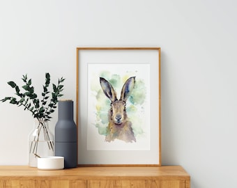 Hare Watercolour print, Wildlife Art