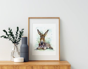 Donkey Watercolour print, Wildlife Art