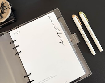 2026 Month on One Page Planner Inserts Printed | A5 Personal size | Classic Font