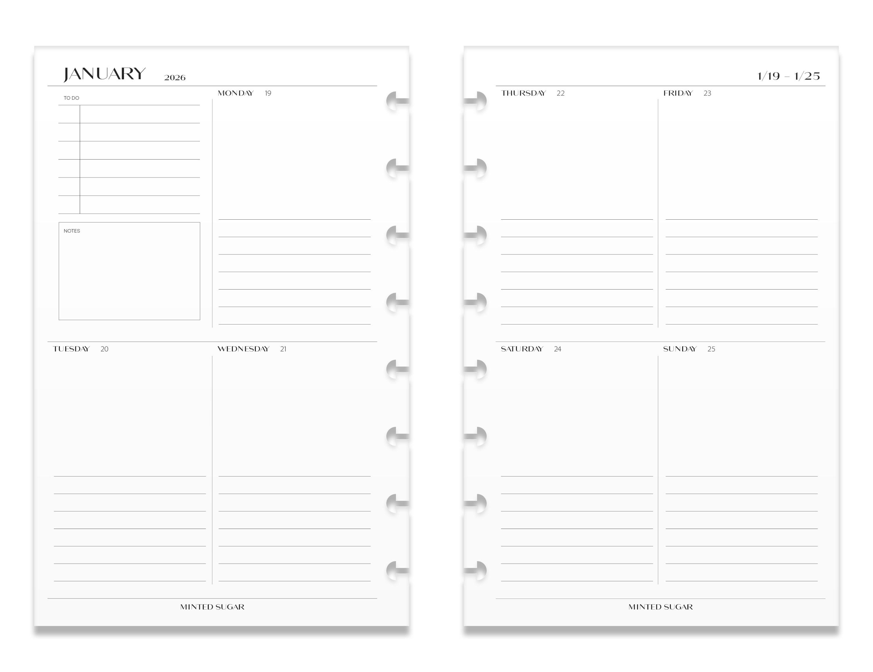 2026 Weekly Vertical Layout Insert | A5 Personal Size | No2 Font - Etsy