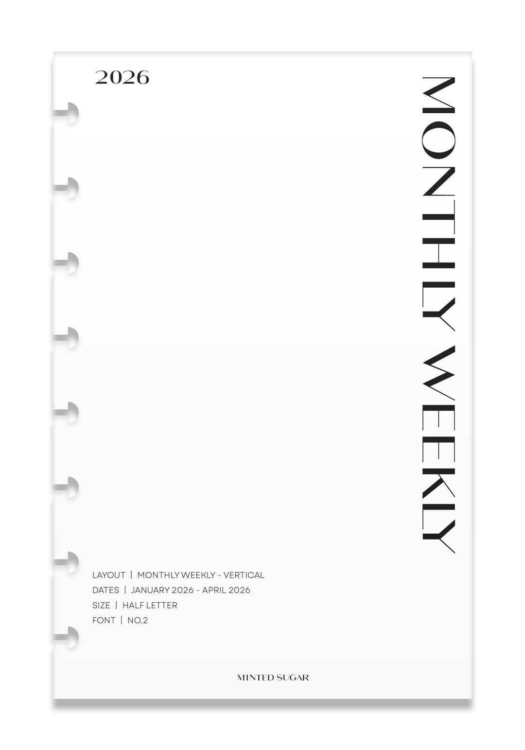 2026 Weekly Vertical Layout Insert | A5 Personal Size | No2 Font - Etsy