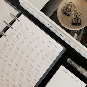 Insertos para rastreadores de contraseñas / Organizador de inicio de sesión / Bolsillo personal de media carta A5 / Recambio impreso con fuente clásica