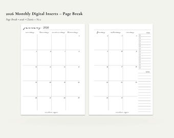 2026 Monthly Planner Insert | Page Break Layout (Printable PDF)