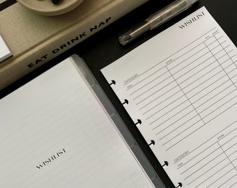 Wishlist Tracker Inserts | Gift List Planner Pages | A5 Personal size | No.2 Font Printed Inserts