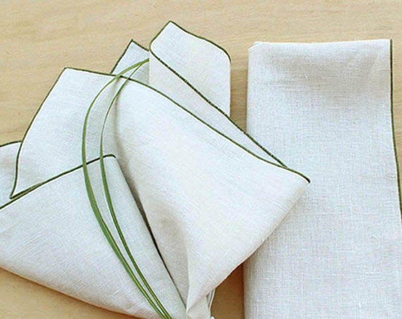 Cream/Beige Napkins with Olive Green Trim Linen Dinner Etsy