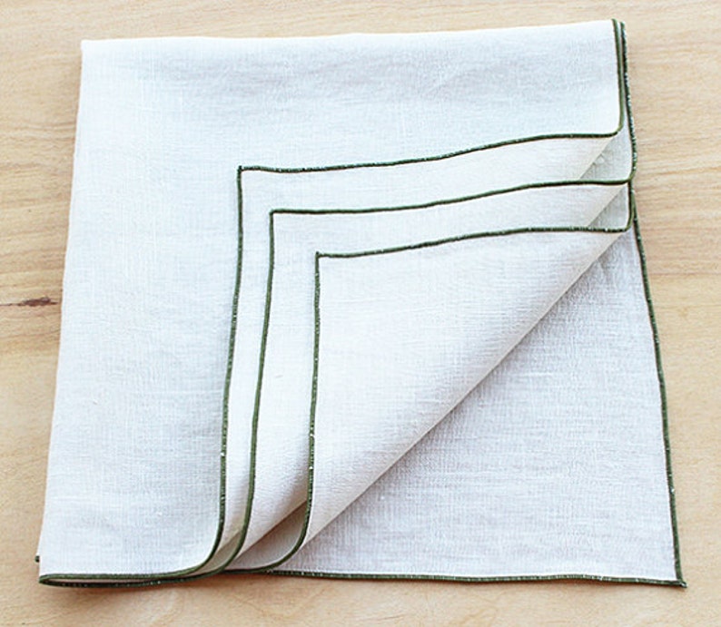 Cream/Beige Napkins with Olive Green Trim Linen Dinner Etsy