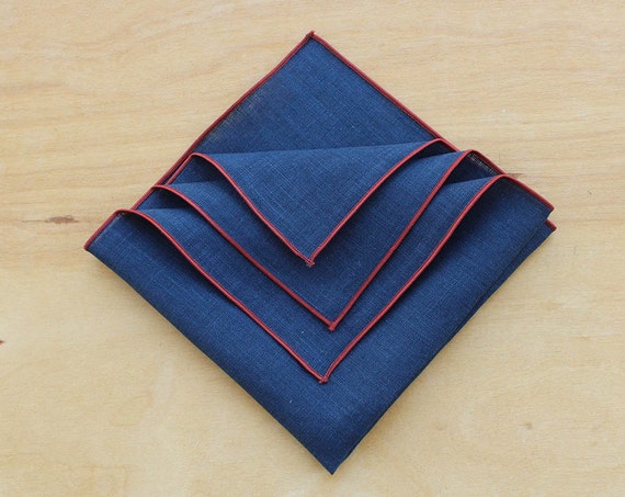 Linen Pocket Square Linen Handkerchiefs Navy Pocket Square | Etsy